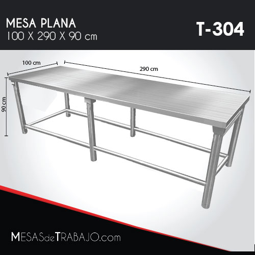 MESA PLANA INOXIDABLE T-304 100x290x90cm - Muebles de Acero Inoxidable